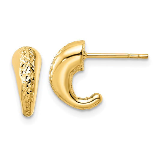 14K Yellow Gold Polished Diamond-Cut Hollow J-Hoop Post Earrings