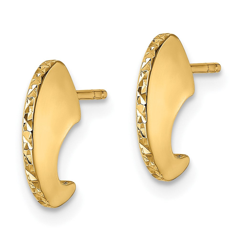 14K Yellow Gold Polished Diamond-Cut Knife Edge J-Hoop Post Earrings