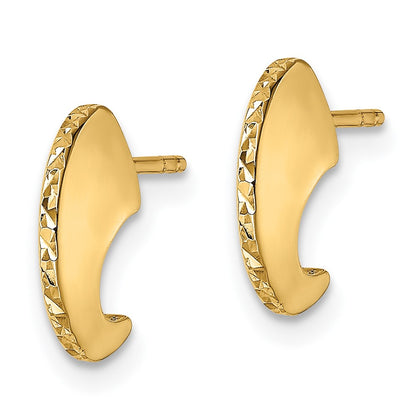 14K Yellow Gold Polished Diamond-Cut Knife Edge J-Hoop Post Earrings