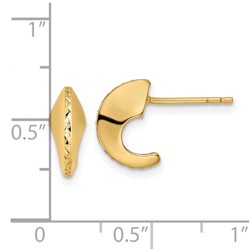 14K Yellow Gold Polished Diamond-Cut Knife Edge J-Hoop Post Earrings