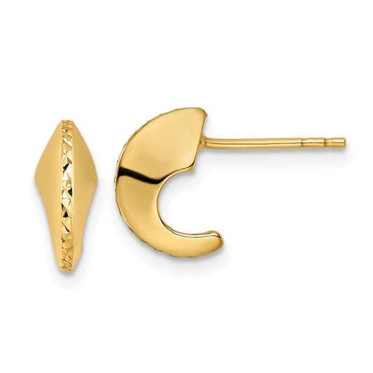 14K Yellow Gold Polished Diamond-Cut Knife Edge J-Hoop Post Earrings