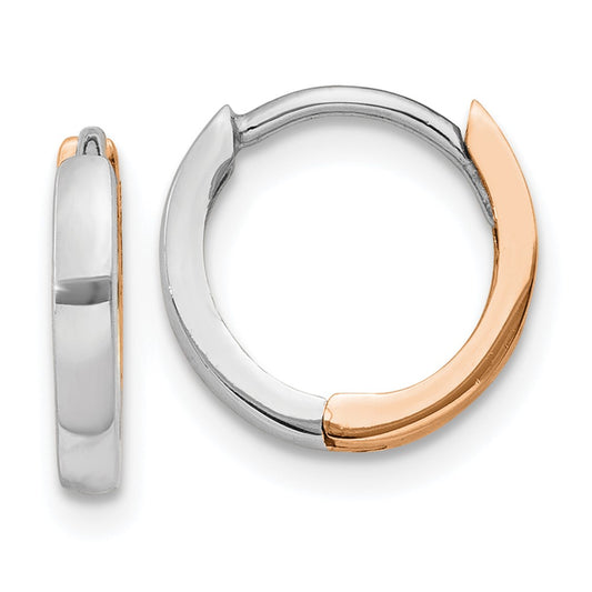 14K Two-Tone Rose And White Gold 1.75mm Hinged Hoop Earrings