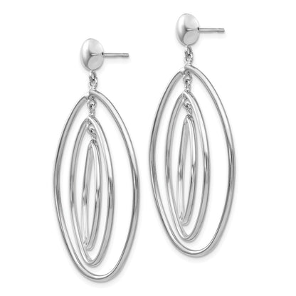 14K White Gold Oval Circle Dangle Post Earrings
