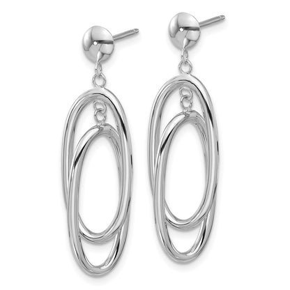 14K White Gold Double Oval Dangle Post Earrings