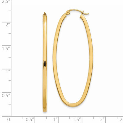 14K Yellow Gold 2mm Large Oval Hoop Earrings