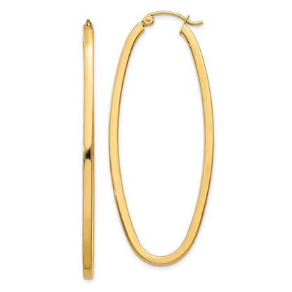 14K Yellow Gold 2mm Large Oval Hoop Earrings