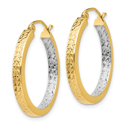 14K Yellow & Rhodium White Light Square Diamond Cut Hoop Earrings