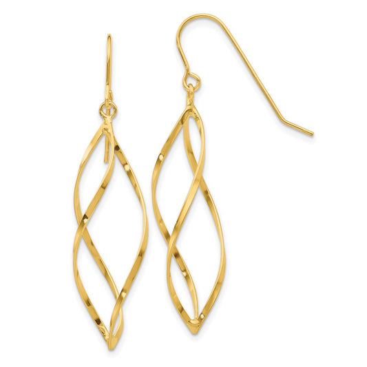 14K Yellow Gold Twisted Dangle Earrings
