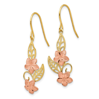 14K Two-Tone Fancy Plumeria Dangle Earrings