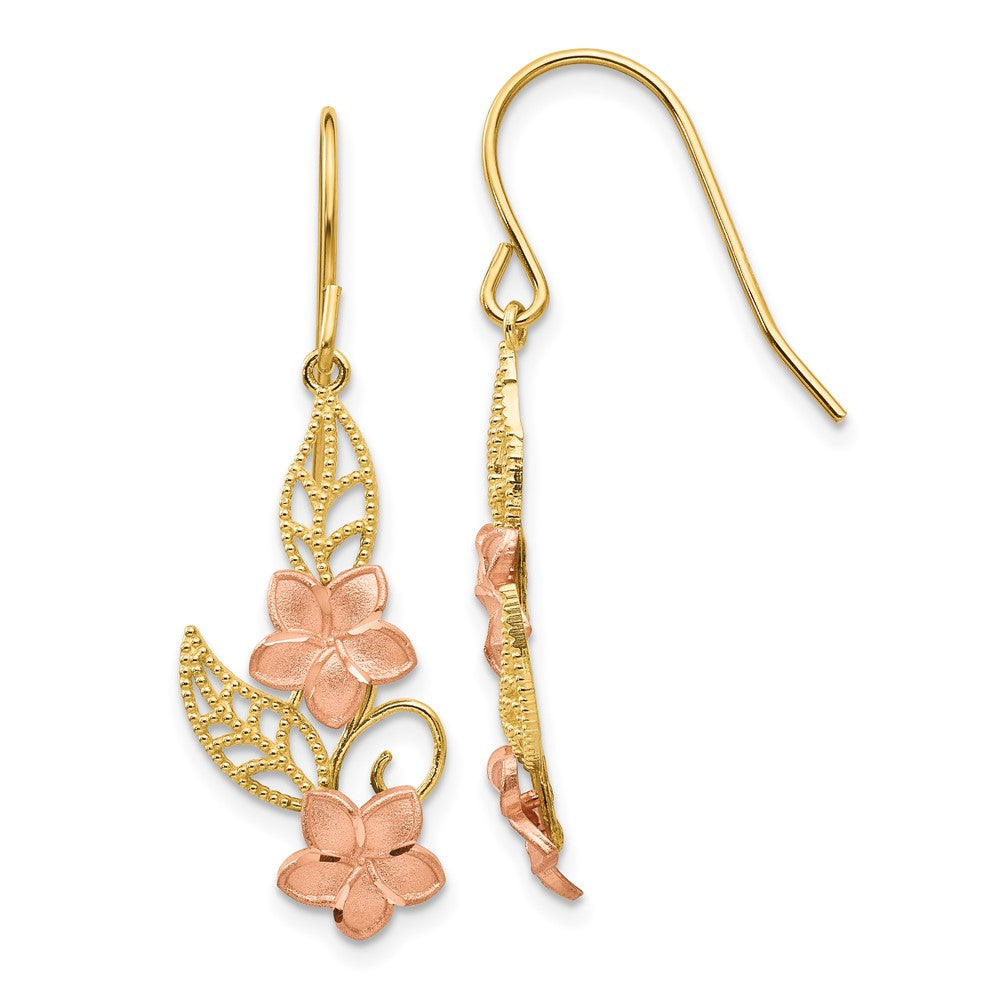 14K Two-Tone Fancy Plumeria Dangle Earrings
