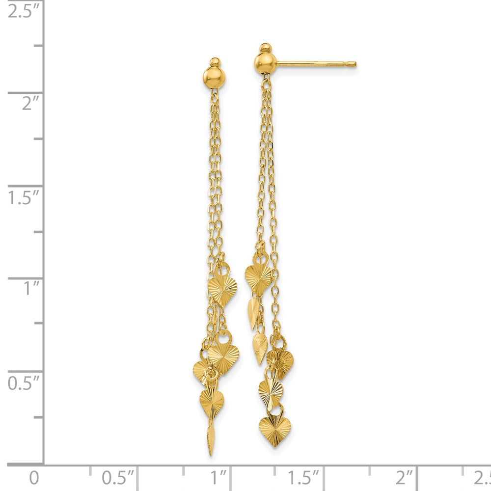 14K Yellow Gold Diamond Cut Heart Post Dangle Earrings