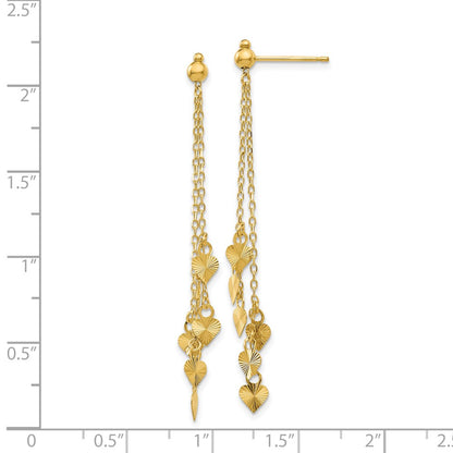 14K Yellow Gold Diamond Cut Heart Post Dangle Earrings