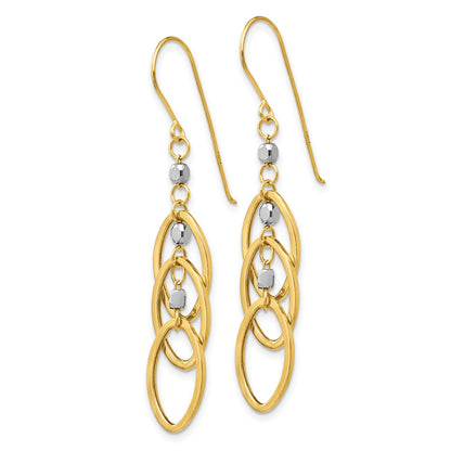 14K Two-Tone Oval Beaded Dangle Earrings