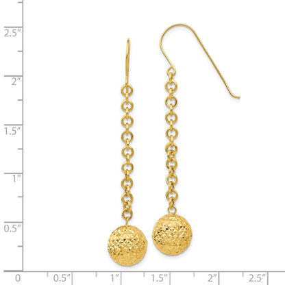 14K Yellow Gold Diamond-Cut Hollow Bead Dangle Earrings
