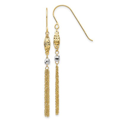 14K Two-Tone Bead And Chain Dangle Earrings
