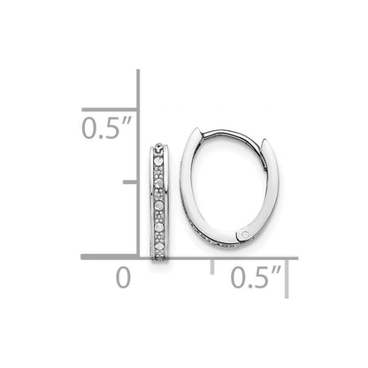 14K White Gold Diamond-Cut Oval Hinged Hoop Earrings