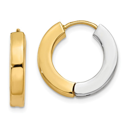 14K Two-Tone Gold Polished Hollow Hinged Hoop Earrings