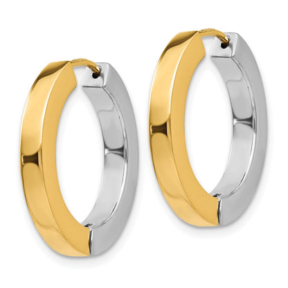 14K Two-Tone Gold Polished Hollow Hinged Hoop Earrings