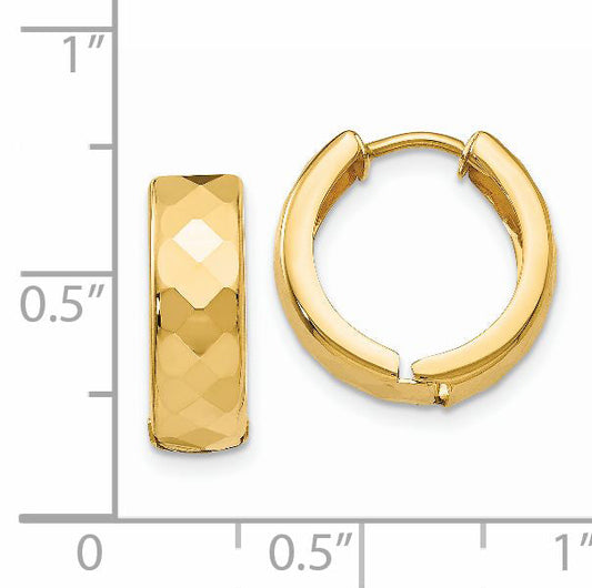14K Yellow Gold Textured Hinged Hoop Earrings