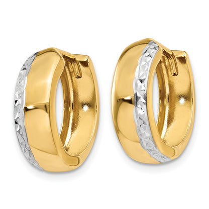 14K Yellow & Rhodium W/Rhodium Textured Hinged Hoop Earrings