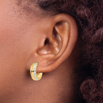 14K Yellow & Rhodium W/Rhodium Textured Hinged Hoop Earrings