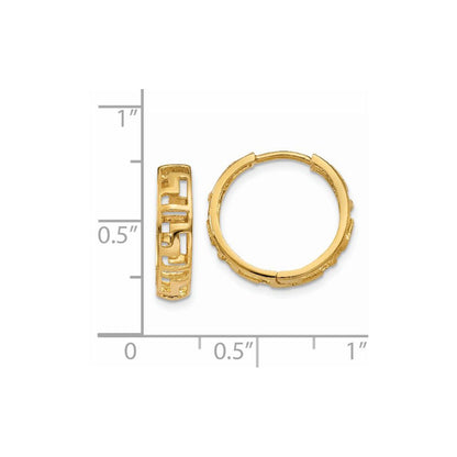 14K Yellow Gold Greek Key Hinged Hoop Earrings