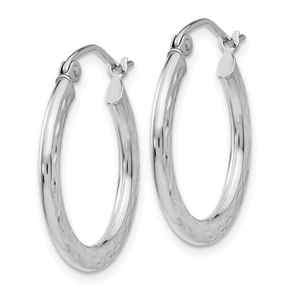 14K White Gold Diamond-Cut 2.5X20mm Hollow Hoop Earrings