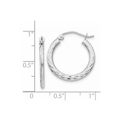 14K White Gold Diamond-Cut 2.5X20mm Hollow Hoop Earrings