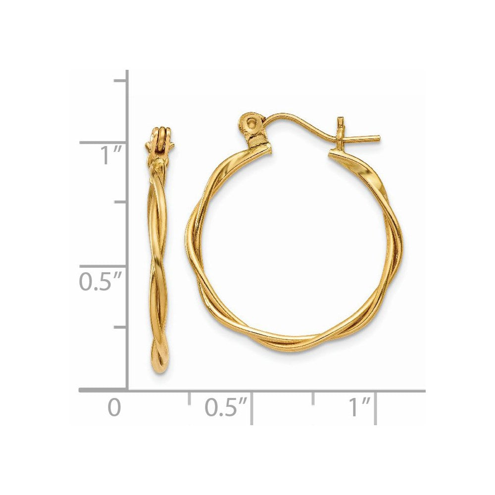 14K Yellow Gold Polished Twisted Circle Hoop Earrings