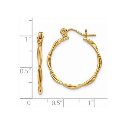 14K Yellow Gold Polished Twisted Circle Hoop Earrings