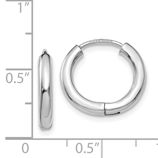 14K White Gold Polished Hollow Hinged Hoop Earrings
