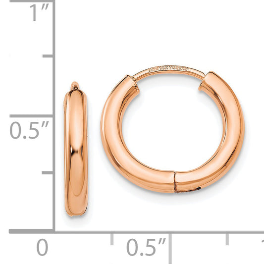 14K Rose Gold Polished Hollow Hinged Hoop Earrings