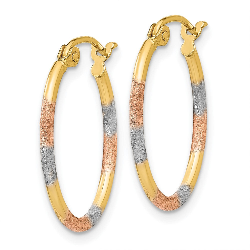 14K Yellow & Rhodium W/White And Rose Diamond Cut Hoop Earrings