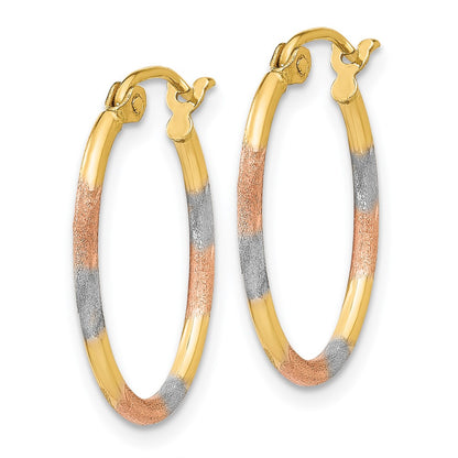 14K Yellow & Rhodium W/White And Rose Diamond Cut Hoop Earrings