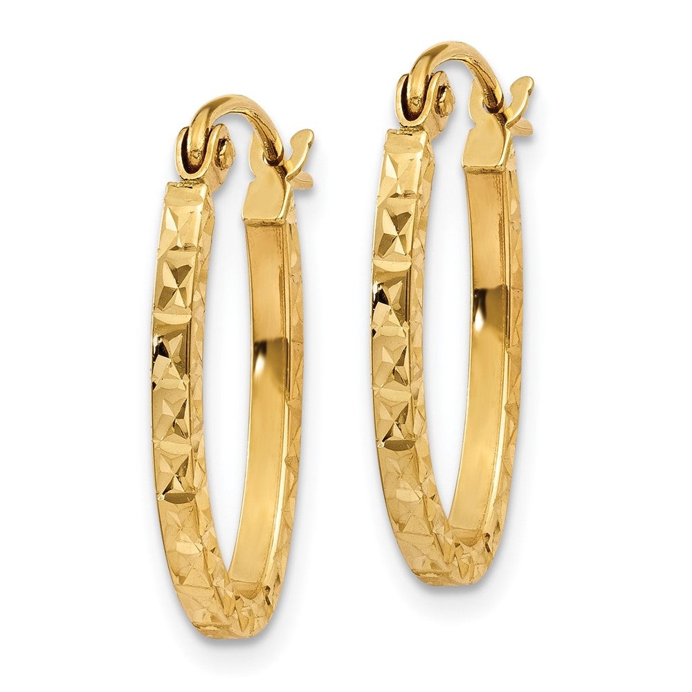 14K Yellow Gold Diamond Cut Oval Hollow Hoop Earrings