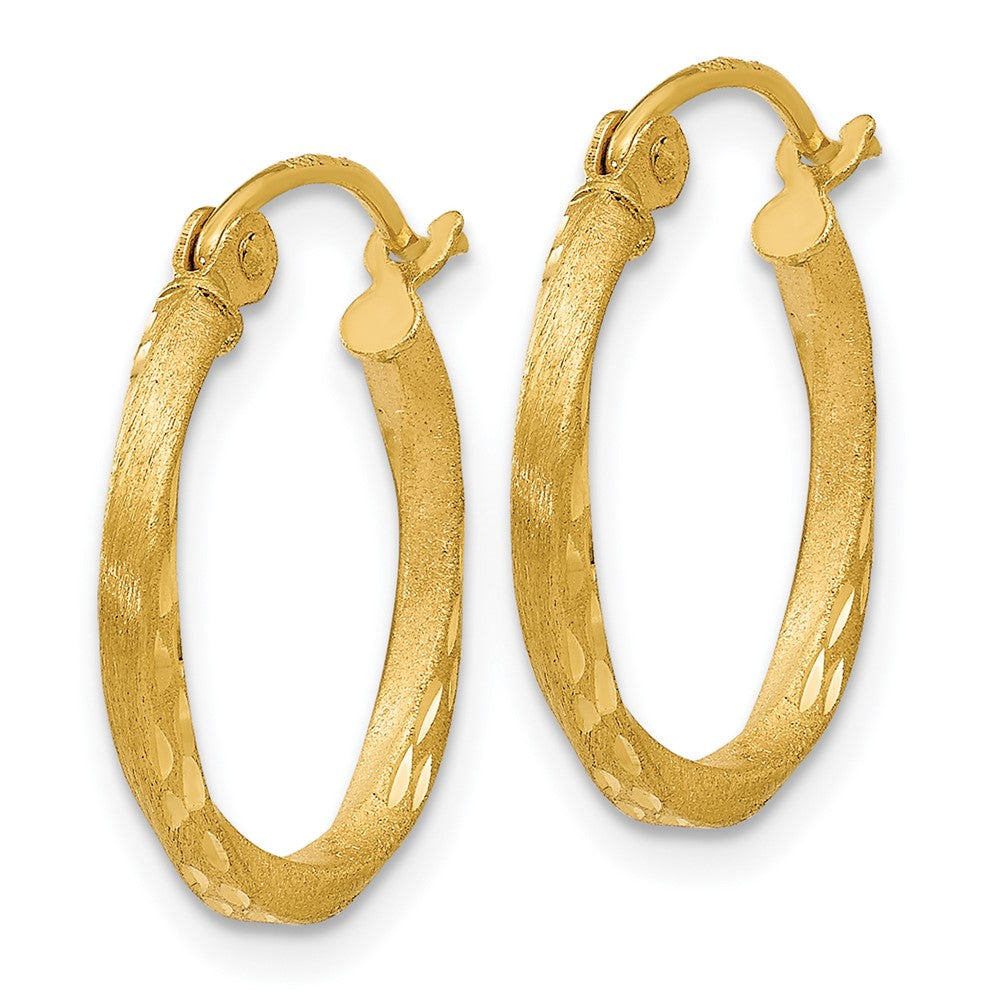 14K Yellow Gold Satin Diamond Cut Hollow Twisted Hoop Earrings
