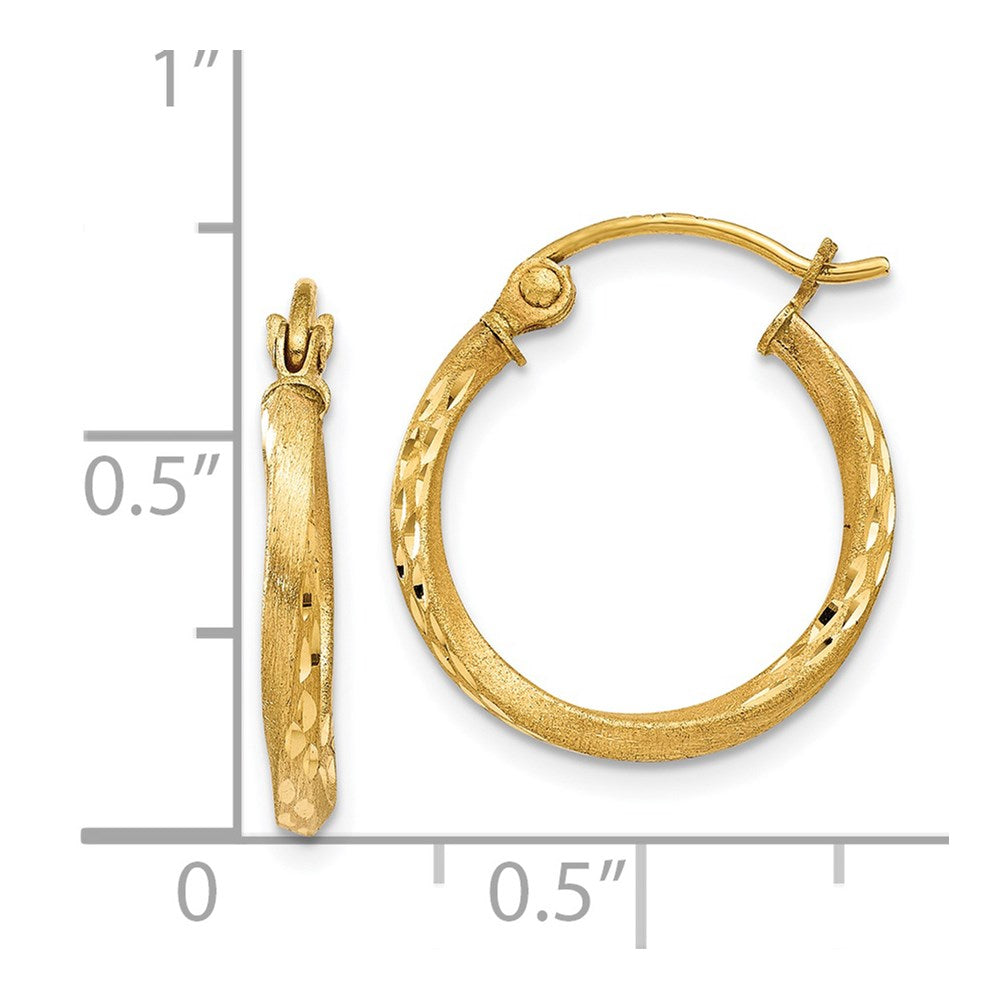 14K Yellow Gold Satin Diamond Cut Hollow Twisted Hoop Earrings