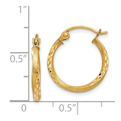 14K Yellow Gold Satin Diamond Cut Hollow Twisted Hoop Earrings
