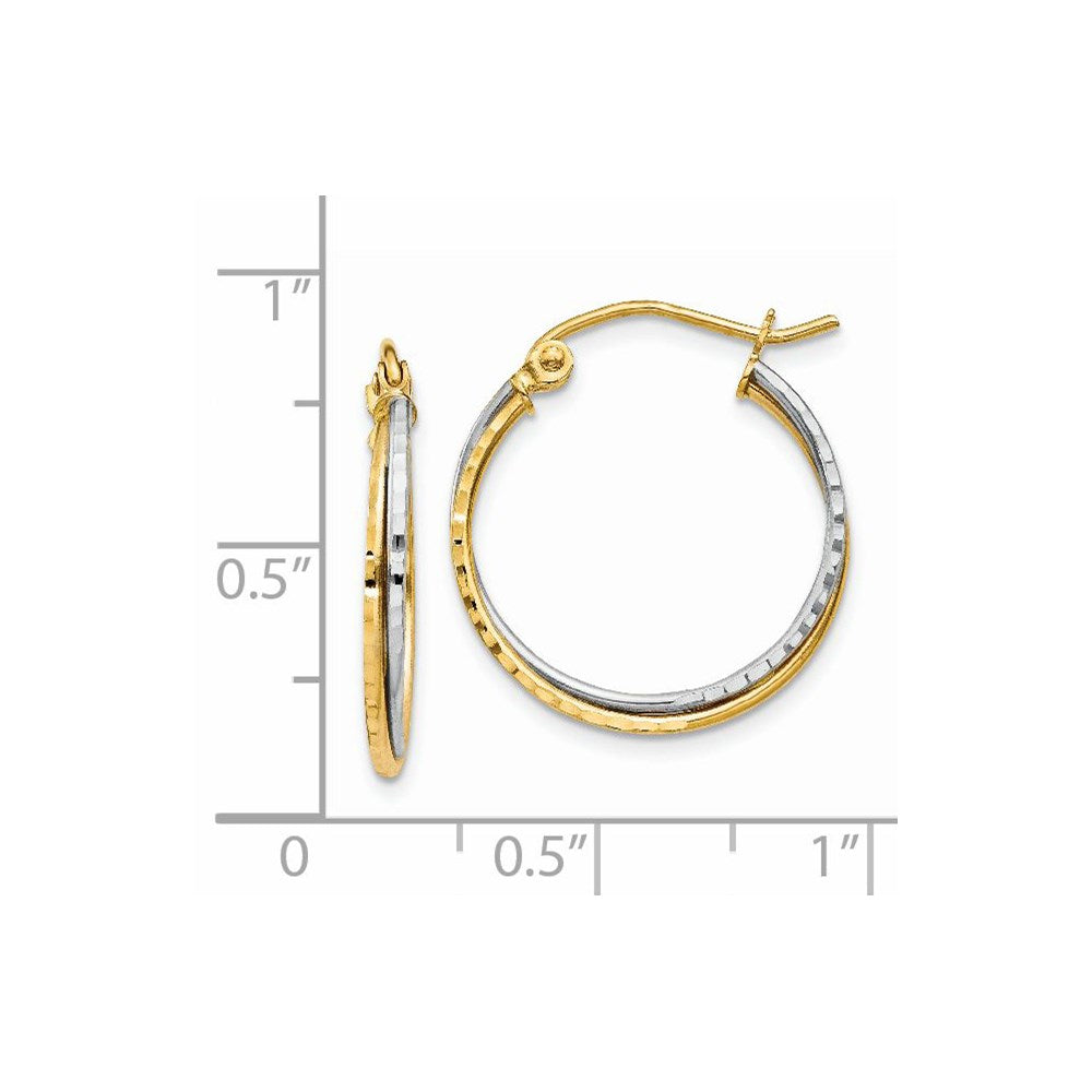 14K Two-Tone Yellow And White Gold Diamond Cut Twisted Hoop Earrings