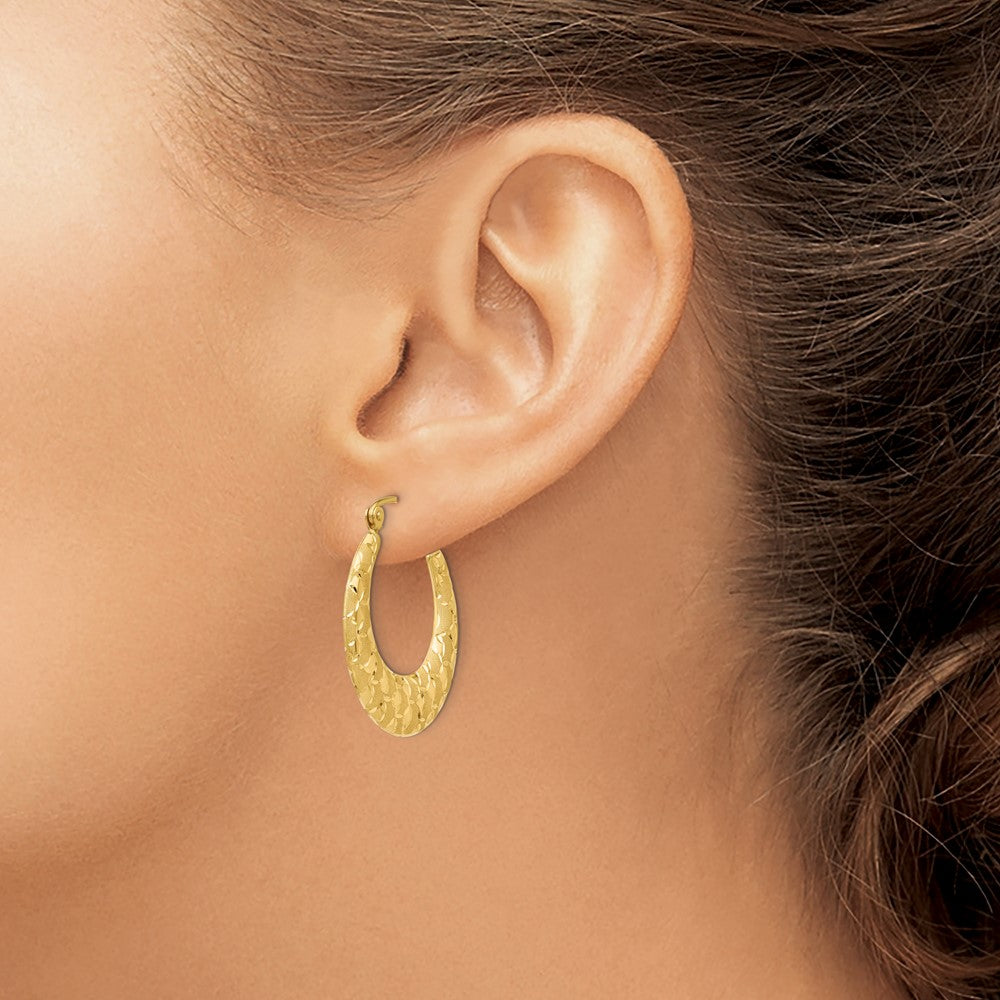 14K Yellow Gold Laser Cut Patterned Hoop Earrings