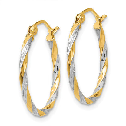 14K Yellow & Rhodium Hollow Twisted Hoop Earrings