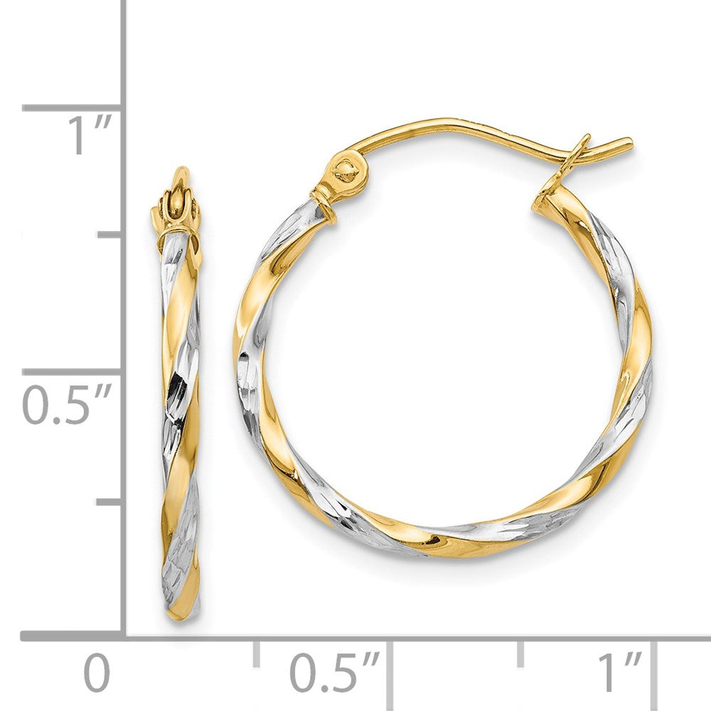 14K Yellow & Rhodium Hollow Twisted Hoop Earrings