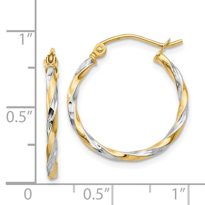 14K Yellow & Rhodium Hollow Twisted Hoop Earrings