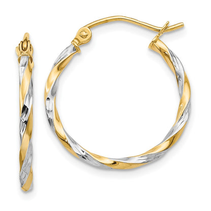 14K Yellow & Rhodium Hollow Twisted Hoop Earrings
