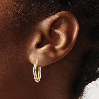 14K Two-Tone Polished Hollow Hoop Earrings