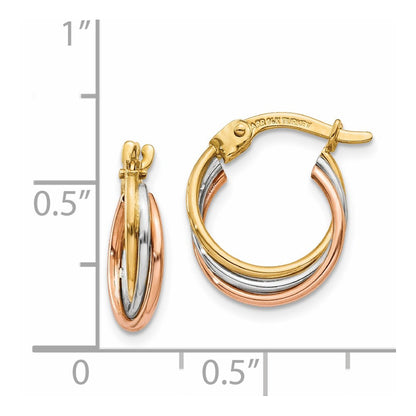14K Tri-Color Twisted Hoop Earrings