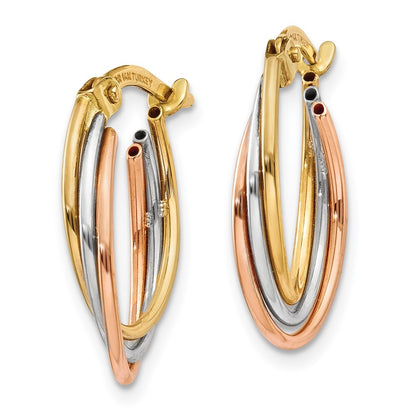 14K Tri-Color Twisted Hoop Earrings