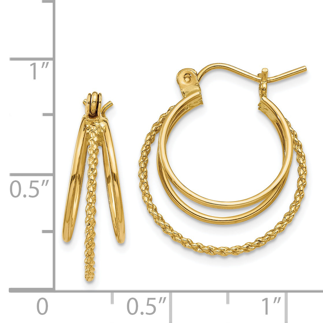 14K Yellow Gold Polished And Textured Circle Hoop Earrings
