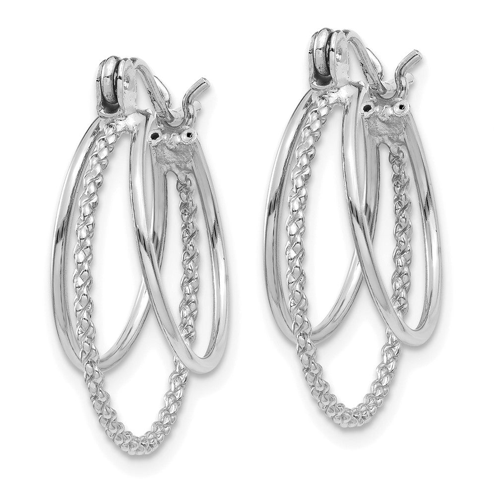 14K White Gold Polished And Textured Circle Hoop Earrings