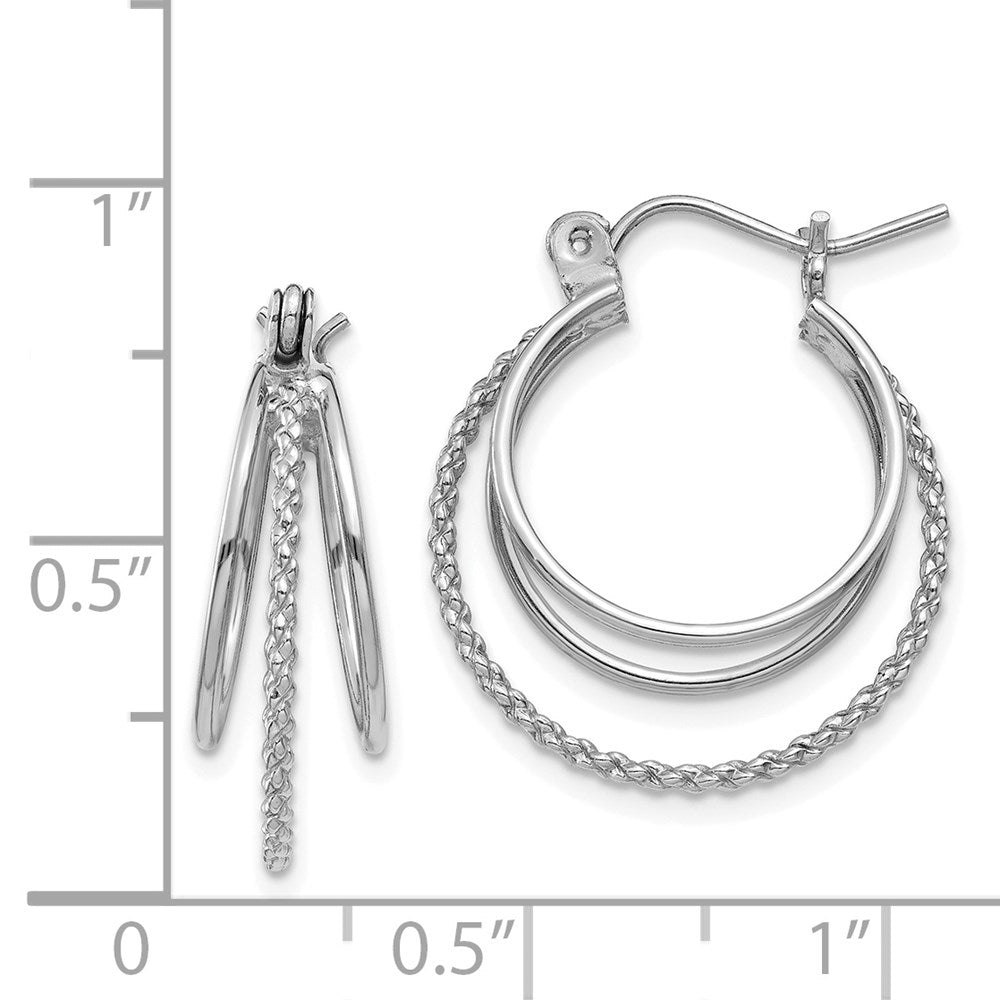 14K White Gold Polished And Textured Circle Hoop Earrings